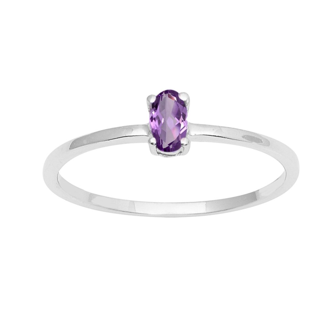 925 Sterling Silver Amethyst Gemstone Stackable Stacking Band Solitaire Small Tiny Ring